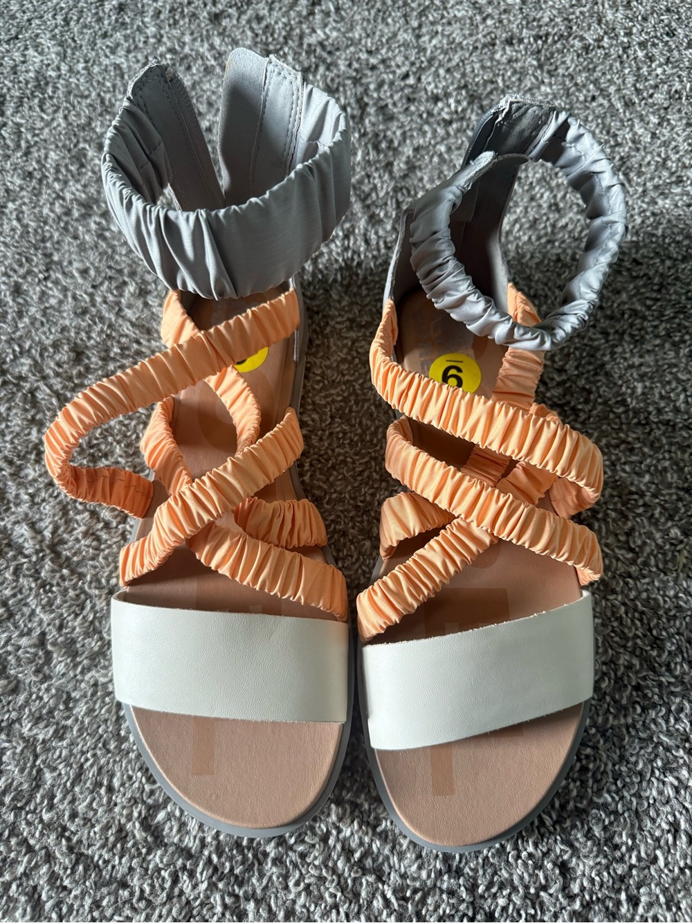 Sorel Peach and Gray Ruched Strappy Sandals